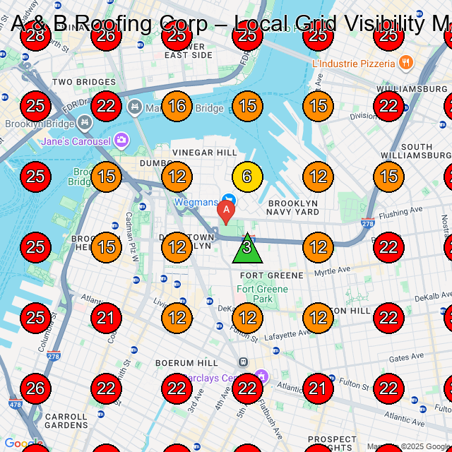 A & B Roofing Corp GeoGrid visibility map for Roofing Contractor in None